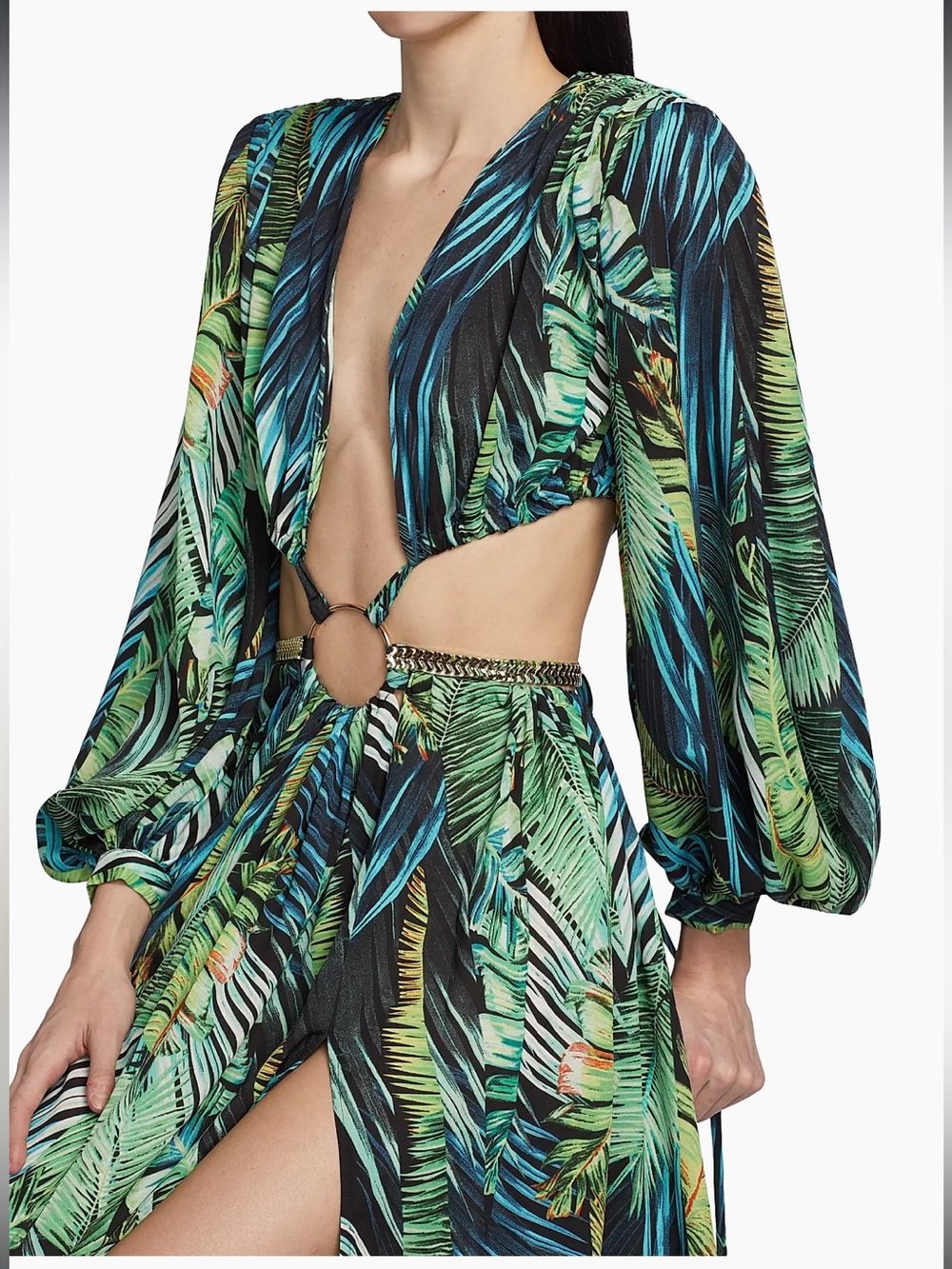 Bronx & Banco Jungle Cut Out Tropical Silk Maxi Dress Green M US 6 - Picture 8 of 14
